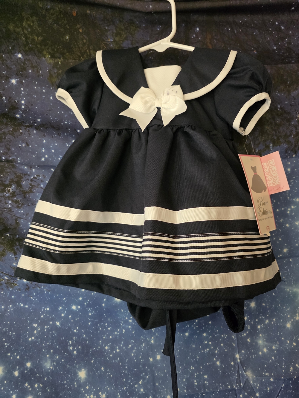 Rare Editions Navy and White Sailor Dress with Bow